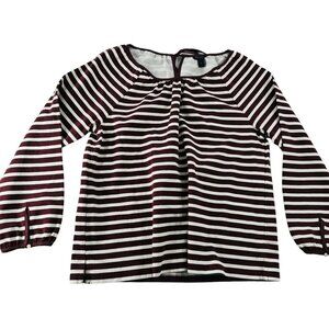 J.Crew‎ Womens Striped Long Sleeve Top Size M 100% Cotton Burgundy & White